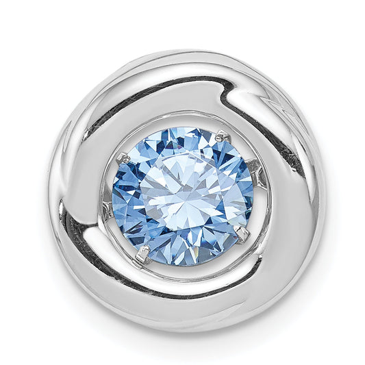 Sterling Silver Platinum-Plated Polished Vibrant Blue Cz Circle Pendant