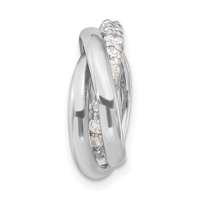 Sterling Silver Polished Cz 3 Ring Chain Slide Pendant