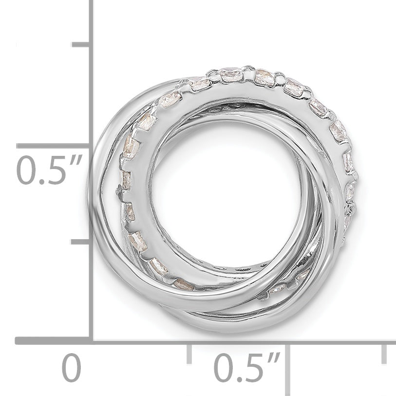 Sterling Silver Polished Cz 3 Ring Chain Slide Pendant