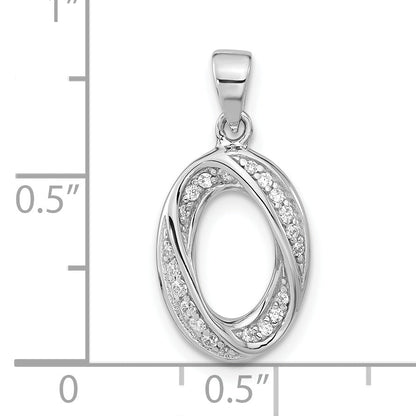 Sterling Silver Polished Fancy Cz Oval Pendant