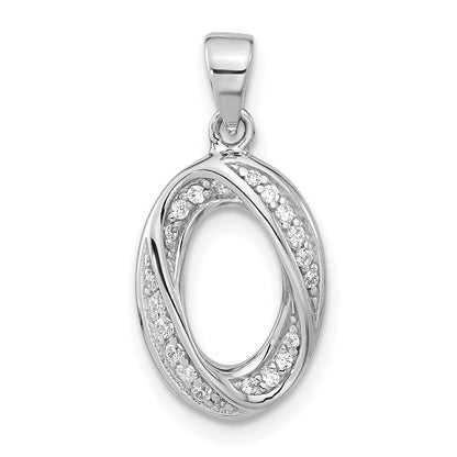 Sterling Silver Polished Fancy Cz Oval Pendant
