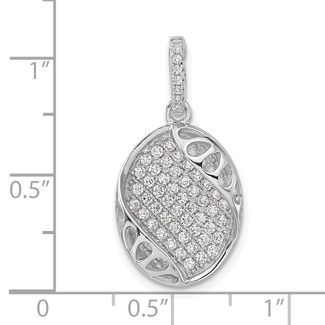 Sterling Silver Polished Fancy Cz Oval Pendant