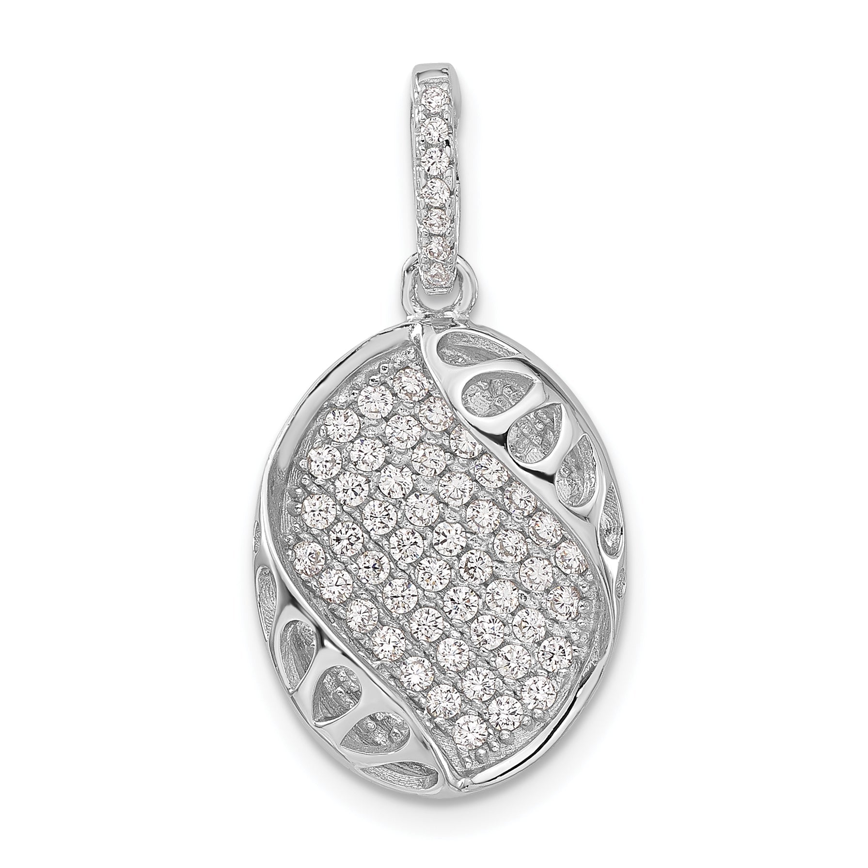 Sterling Silver Polished Fancy Cz Oval Pendant