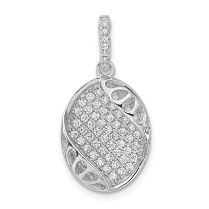 Sterling Silver Polished Fancy Cz Oval Pendant