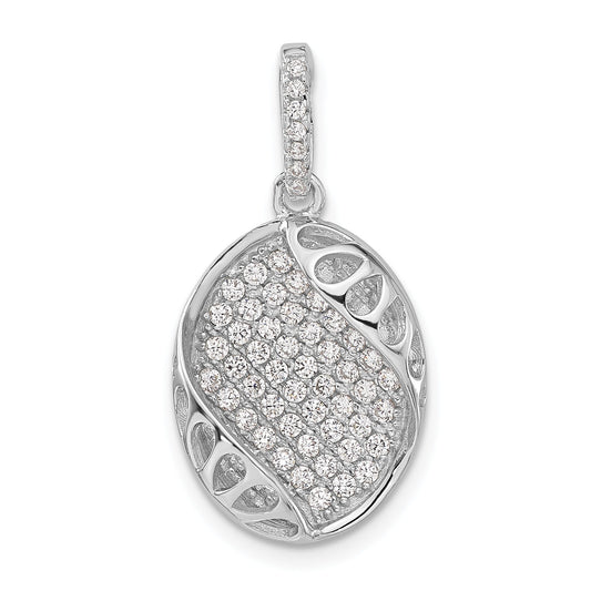 Sterling Silver Polished Fancy Cz Oval Pendant