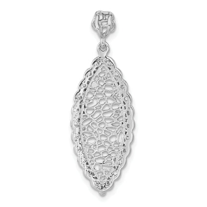 Sterling Silver Polished Filigree Cz Pendant