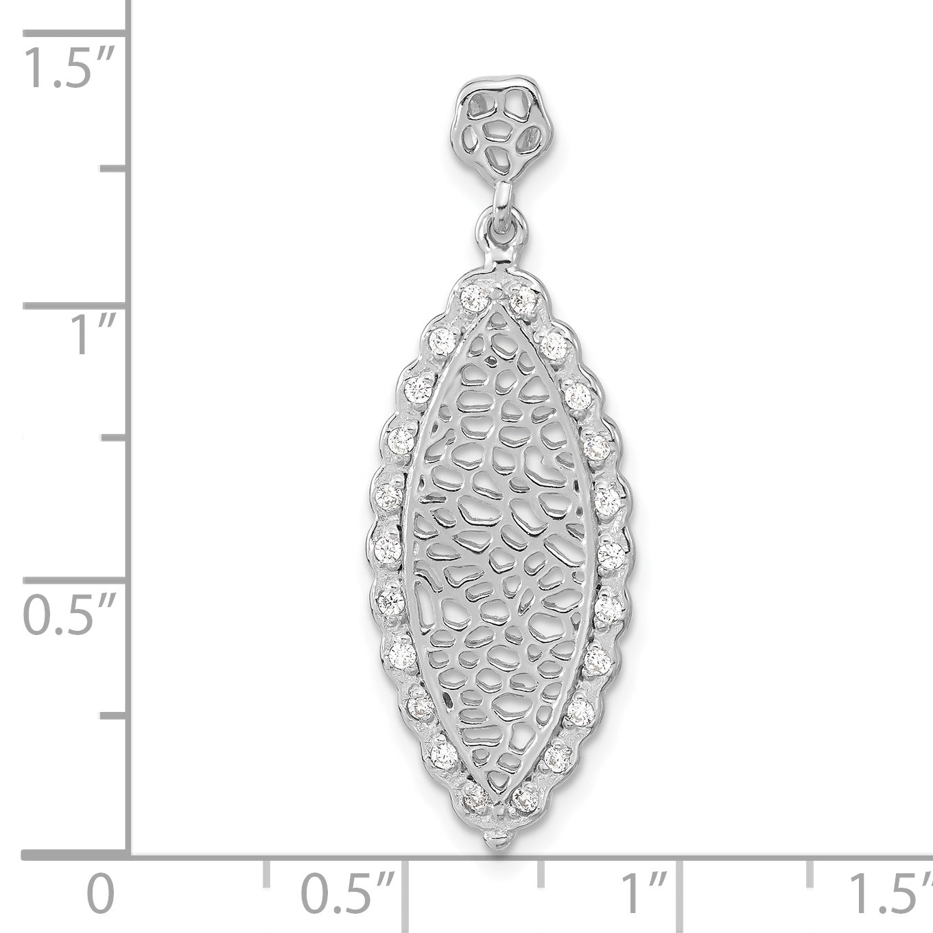 Sterling Silver Polished Filigree Cz Pendant