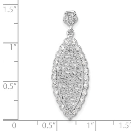 Sterling Silver Polished Filigree Cz Pendant