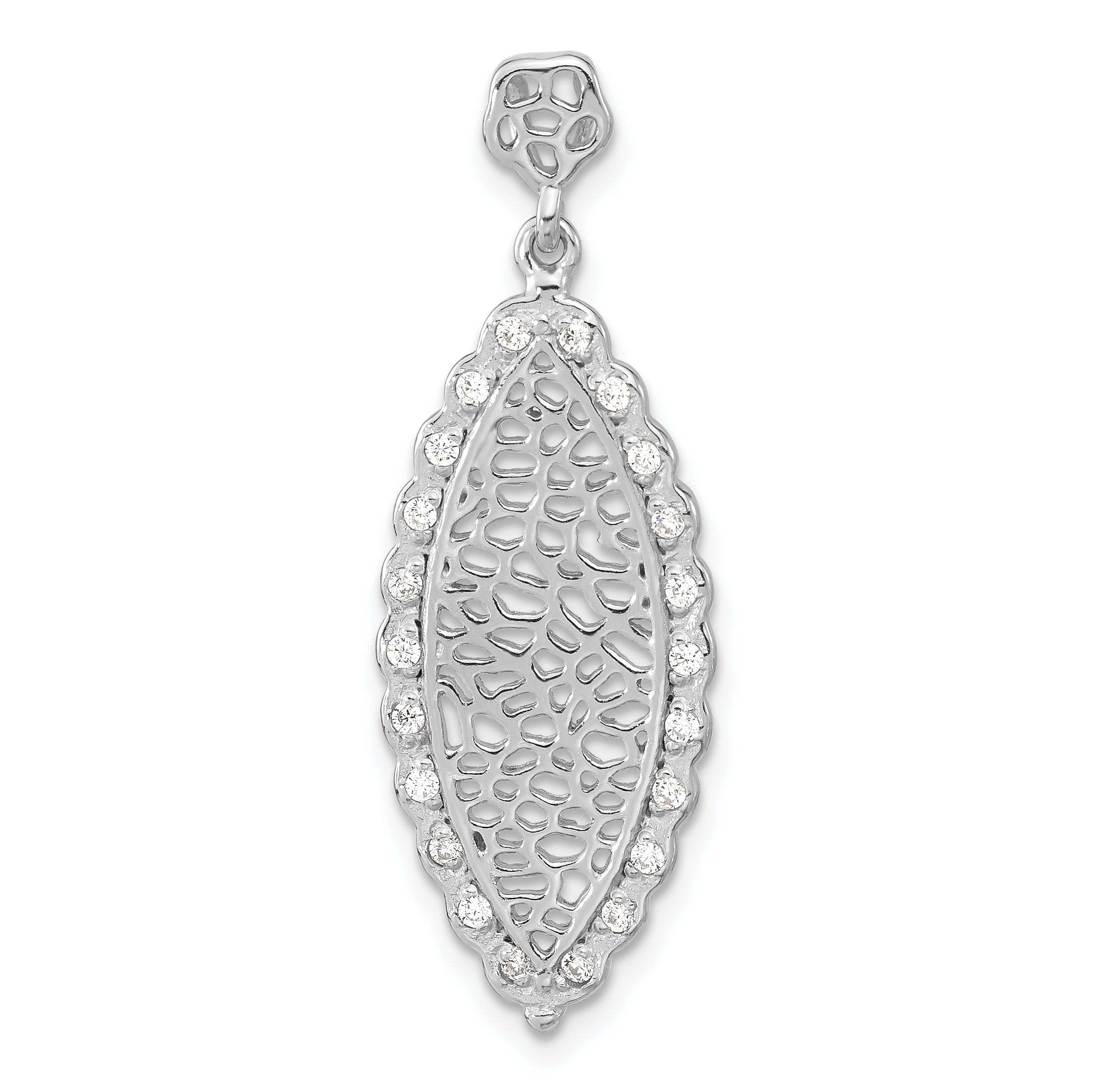 Sterling Silver Polished Filigree Cz Pendant