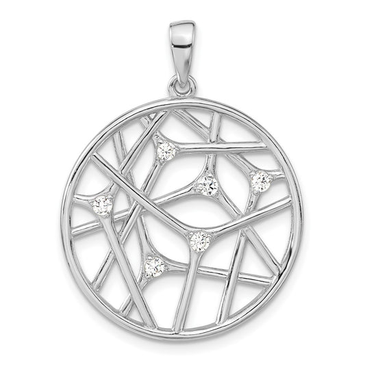Sterling Silver Polished Cz Circle Pendant