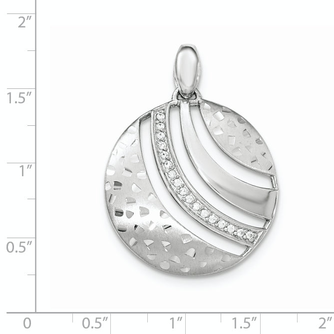 Sterling Silver Polished And Textured W/ Cz Pendant