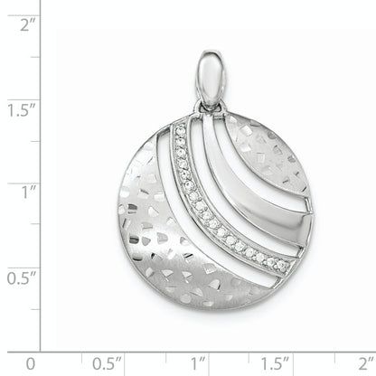 Sterling Silver Polished And Textured W/ Cz Pendant