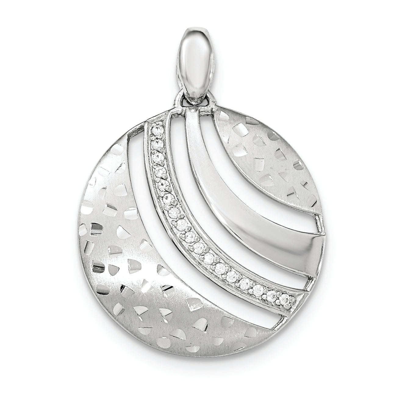 Sterling Silver Polished And Textured W/ Cz Pendant