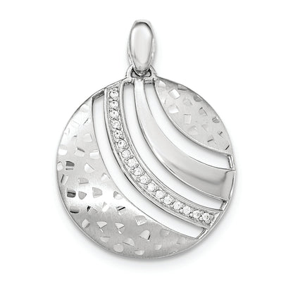 Sterling Silver Polished And Textured W/ Cz Pendant