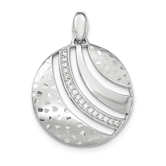 Sterling Silver Polished And Textured W/ Cz Pendant