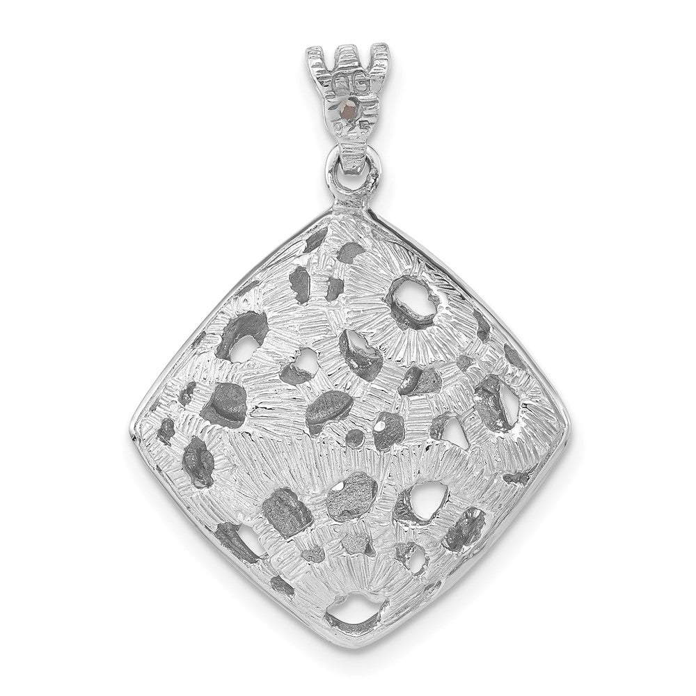 Sterling Silver Rhodium-Plated Textured Crystal Floral Square Pendant