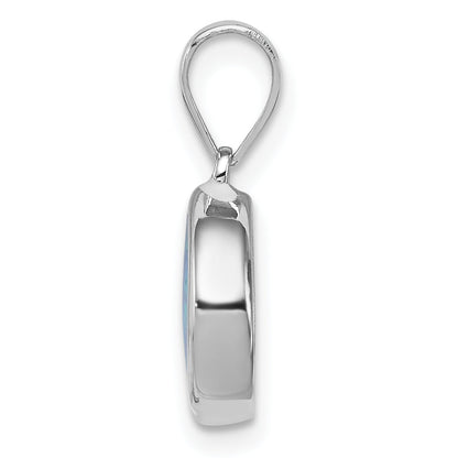 Sterling Silver Rhod-Plated Lab Created Opal Round Pendant