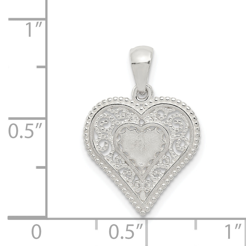 Sterling Silver Polished Filigree Heart Pendant