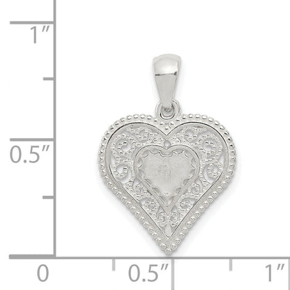 Sterling Silver Polished Filigree Heart Pendant