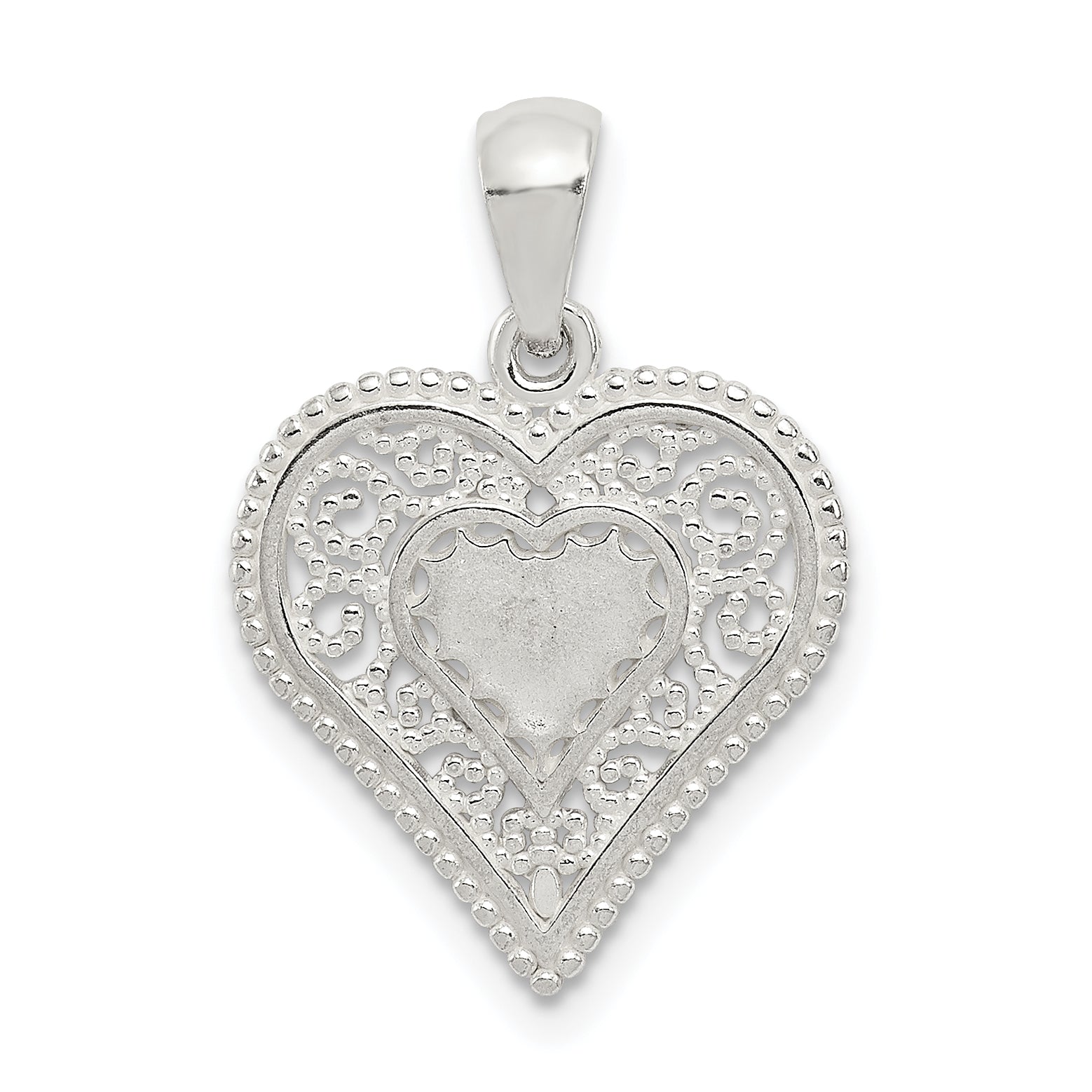 Sterling Silver Polished Filigree Heart Pendant