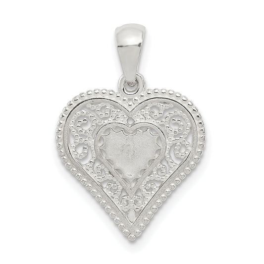 Sterling Silver Polished Filigree Heart Pendant