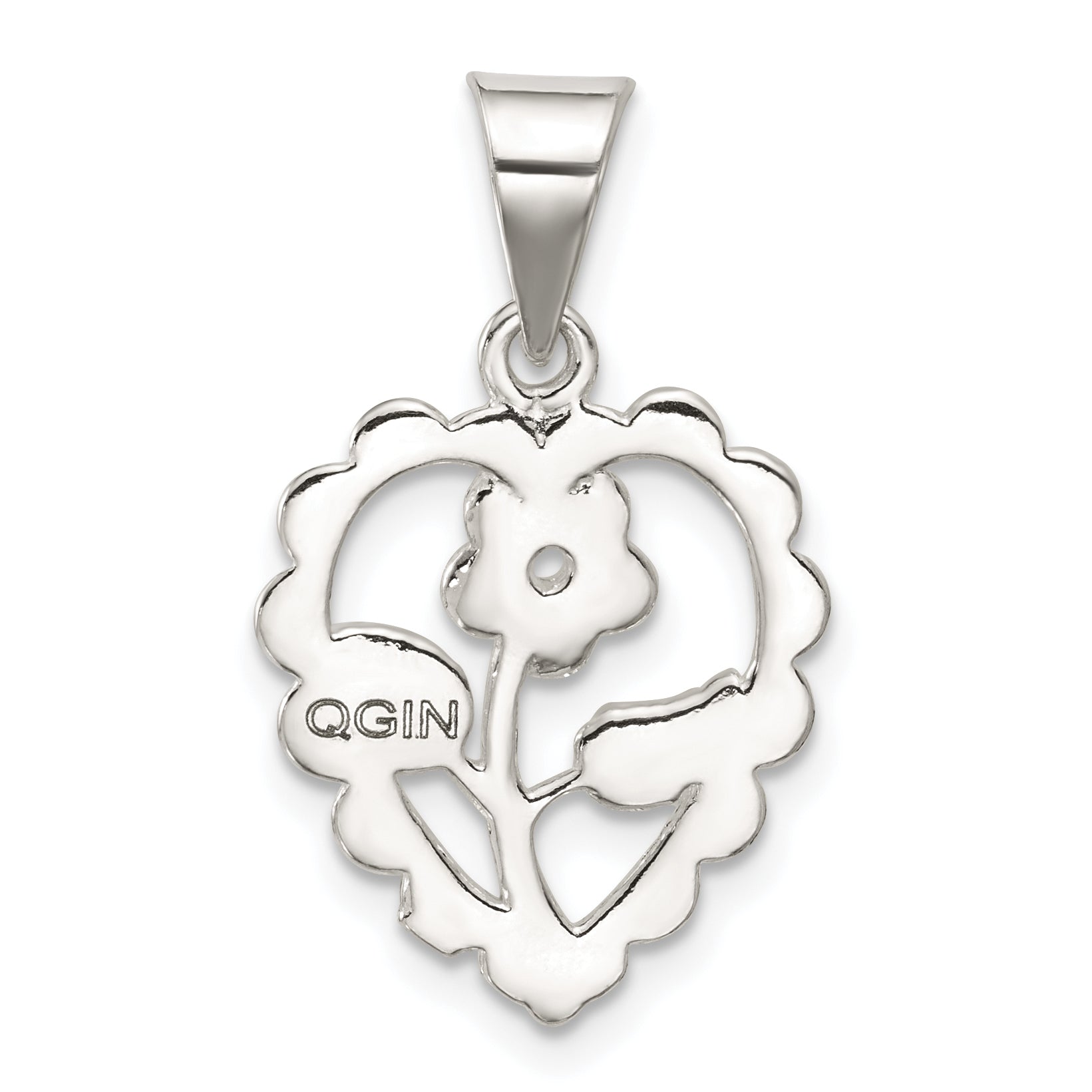 Sterling Silver Polished Mini Floral Center Heart Pendant