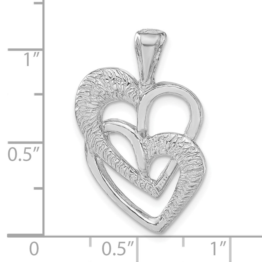Sterling Silver Polished & Textured Hearts Pendant
