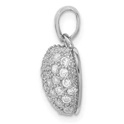 Sterling Silver Rhodium-Plated Cz Micro Pav Heart Pendant