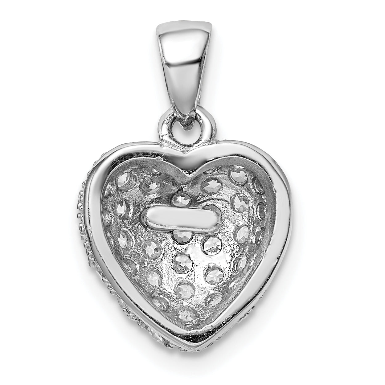 Sterling Silver Rhodium-Plated Cz Micro Pav Heart Pendant