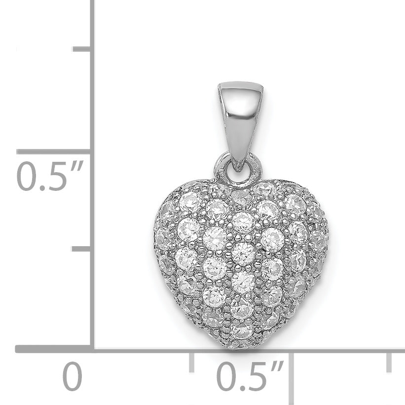 Sterling Silver Rhodium-Plated Cz Micro Pav Heart Pendant