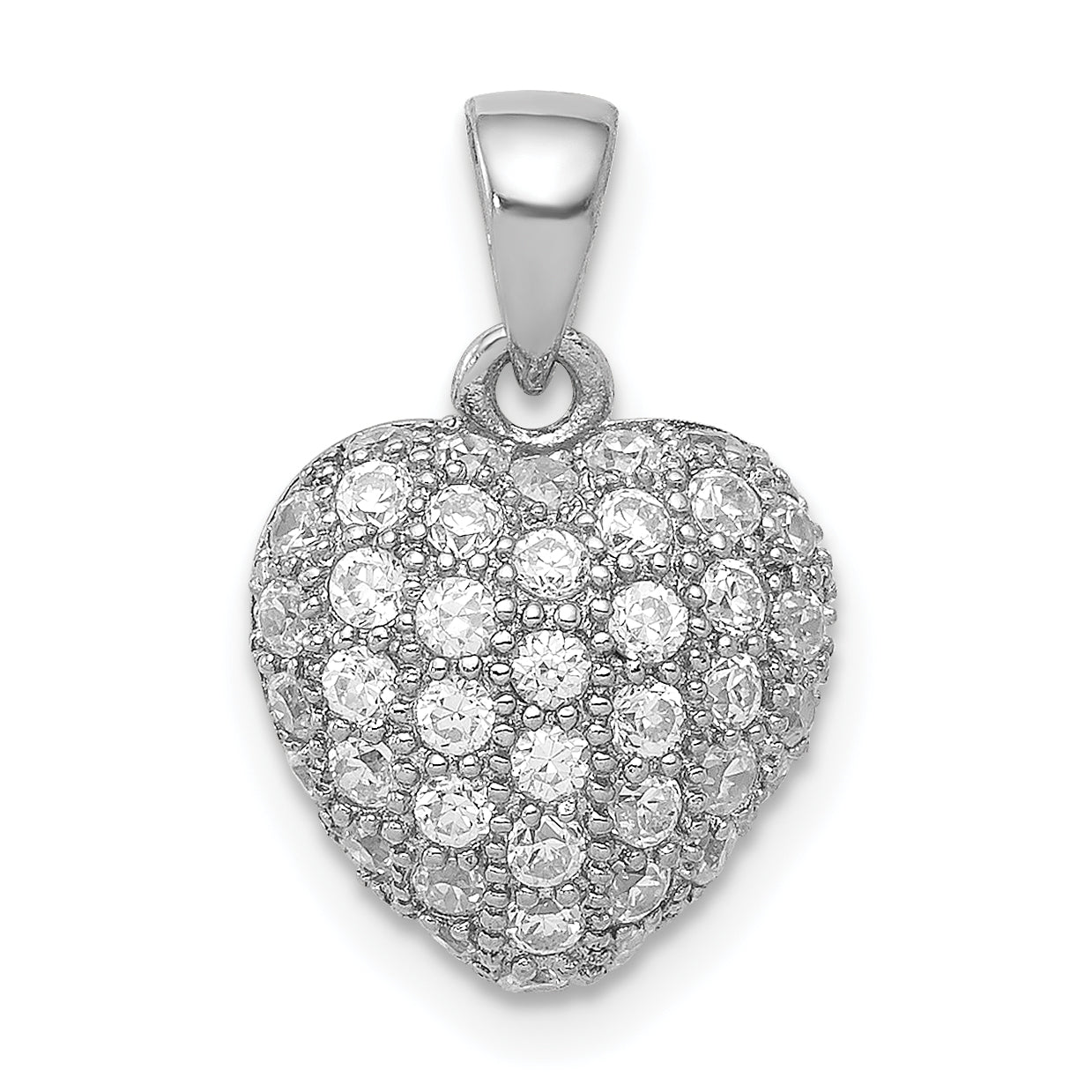 Sterling Silver Rhodium-Plated Cz Micro Pav Heart Pendant