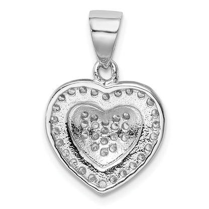 Sterling Silver Rhodium-Plated Polished Cz Heart Pendant