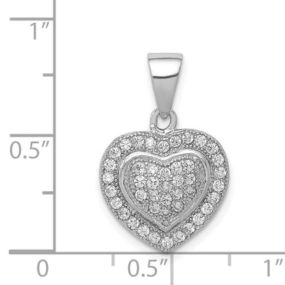 Sterling Silver Rhodium-Plated Polished Cz Heart Pendant