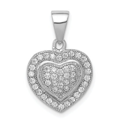 Sterling Silver Rhodium-Plated Polished Cz Heart Pendant