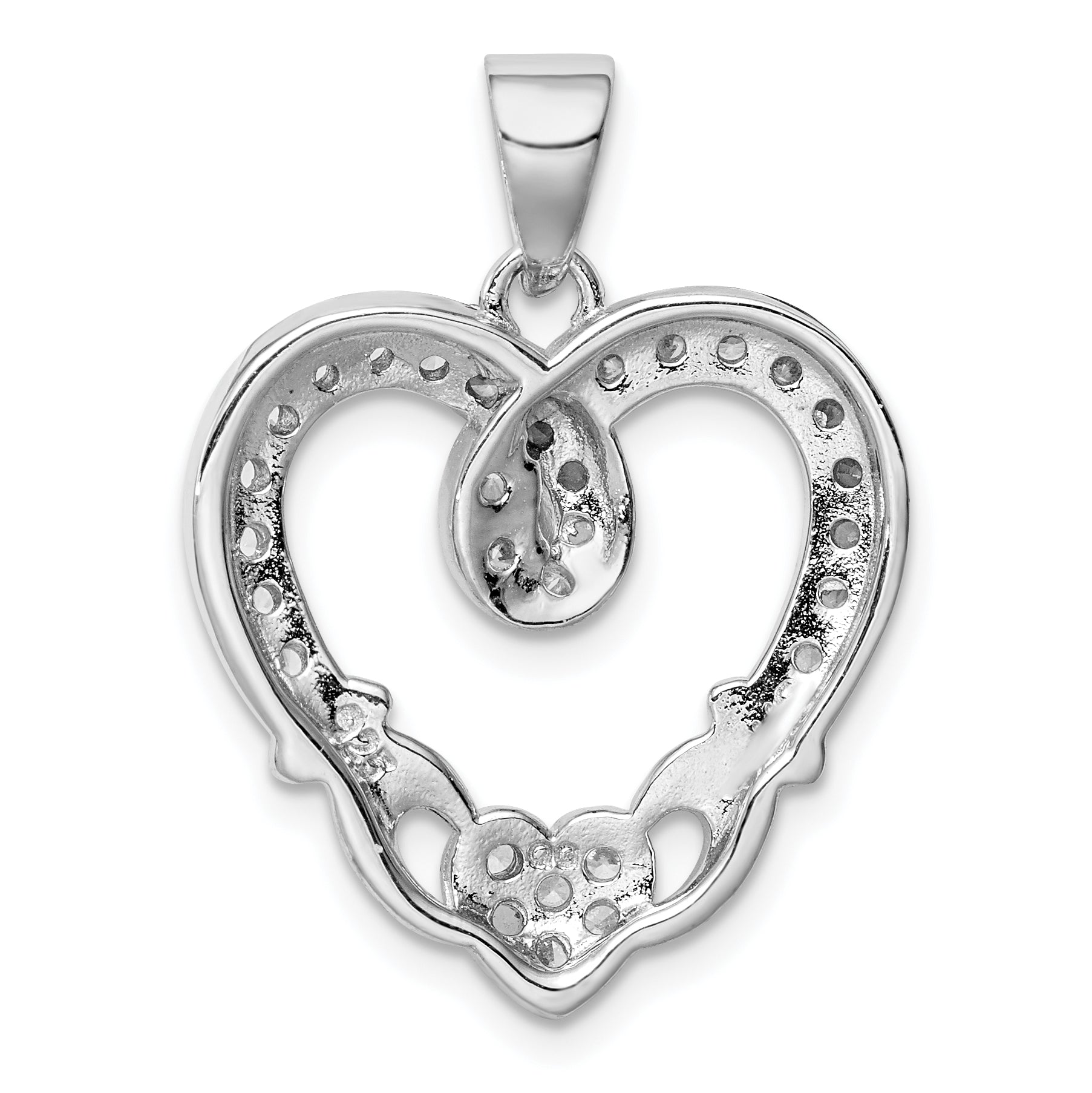 Sterling Silver Rhodium-Plated Cz Heart Claddagh Pendant