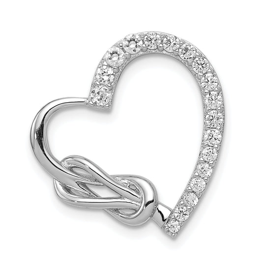 Sterling Silver Rhodium-Plated Cz Heart Chain Slide