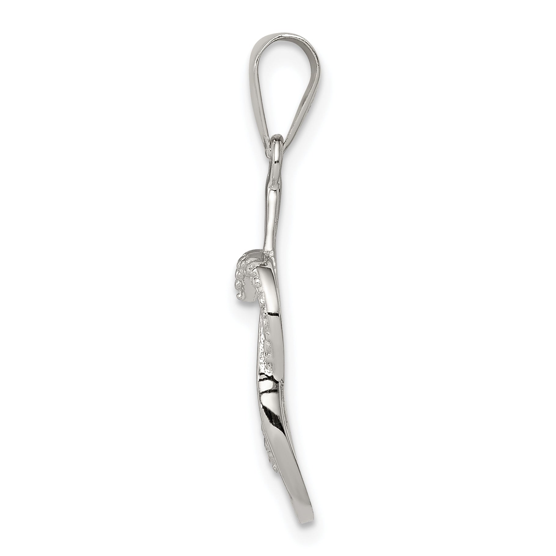 Sterling Silver Rhodium-Plated Polished Cz Heart Pendant