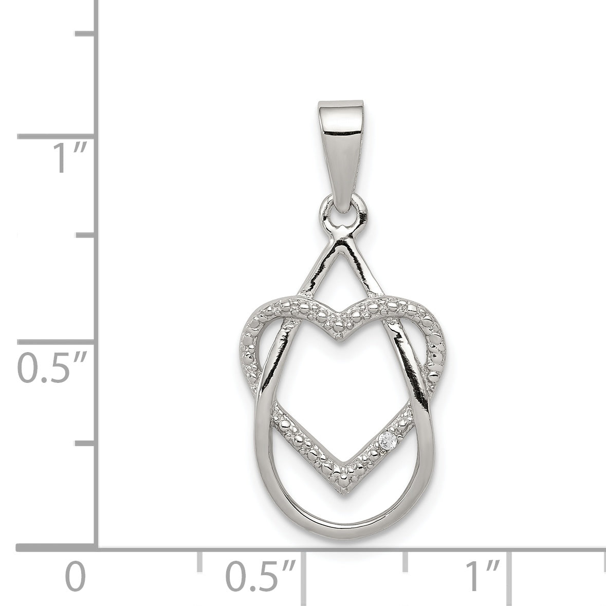 Sterling Silver Rhodium-Plated Polished Cz Heart Pendant