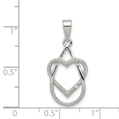 Sterling Silver Rhodium-Plated Polished Cz Heart Pendant