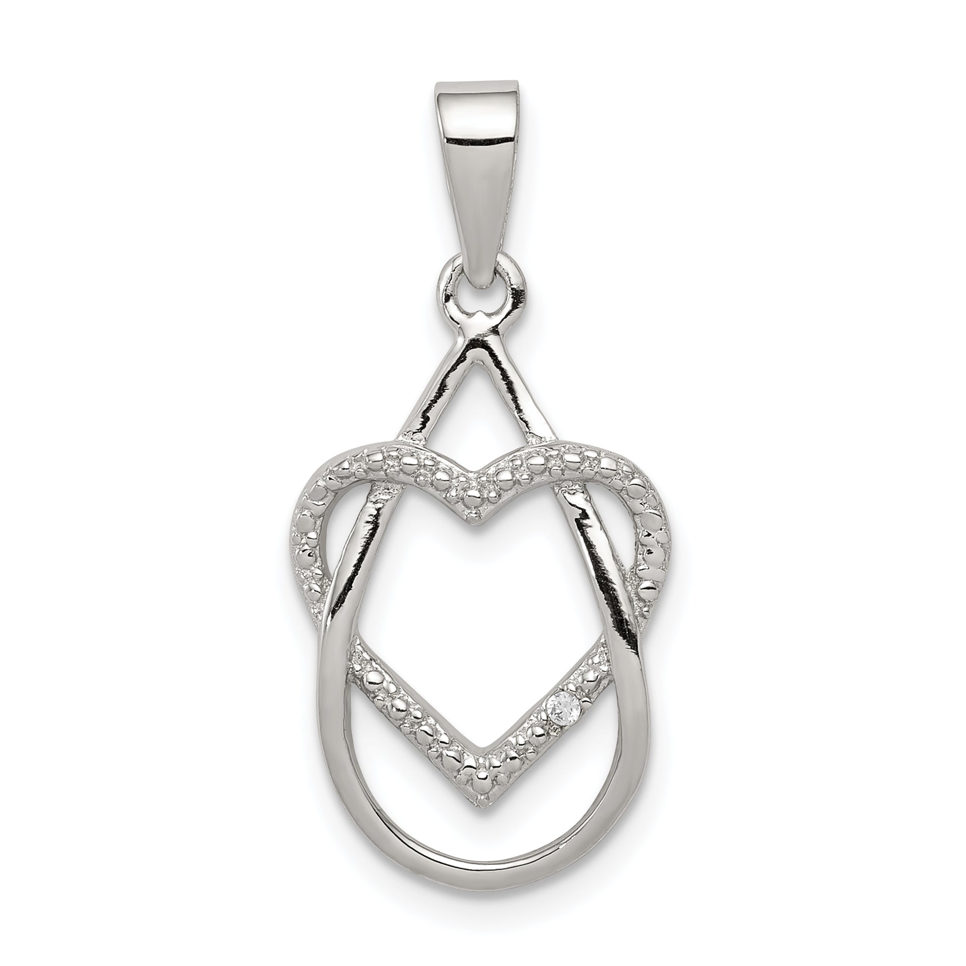 Sterling Silver Rhodium-Plated Polished Cz Heart Pendant