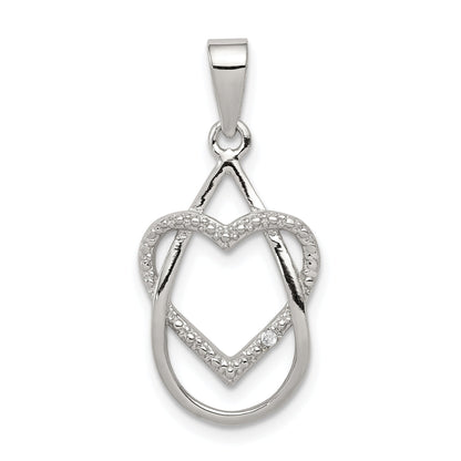 Sterling Silver Rhodium-Plated Polished Cz Heart Pendant