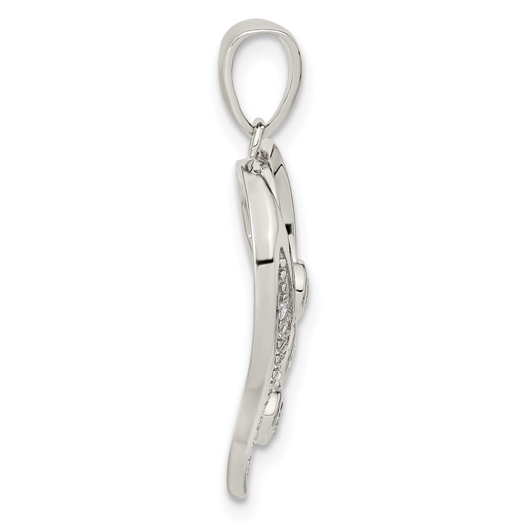 Sterling Silver Rhodium-Plated Polished Open Heart Cz Pendant