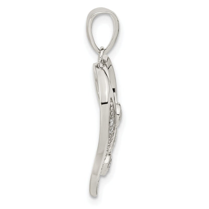 Sterling Silver Rhodium-Plated Polished Open Heart Cz Pendant