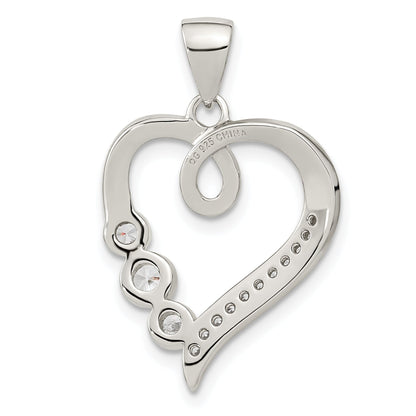Sterling Silver Rhodium-Plated Polished Open Heart Cz Pendant