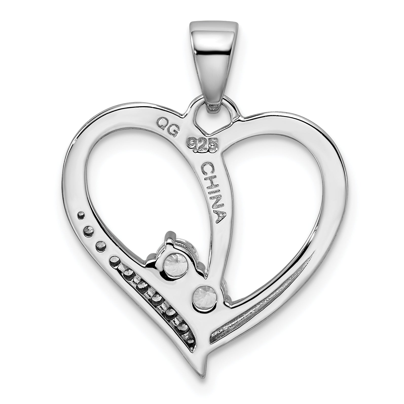 Sterling Silver Rhodium-Plated Cz Heart Pendant