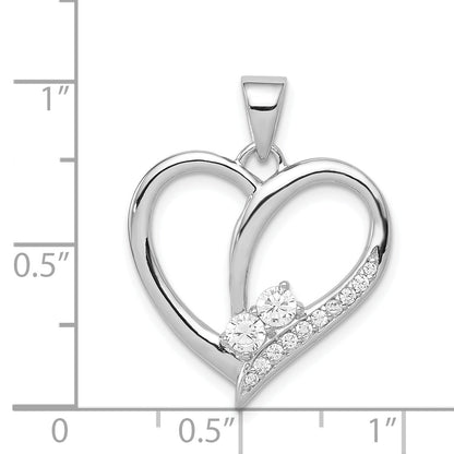 Sterling Silver Rhodium-Plated Cz Heart Pendant