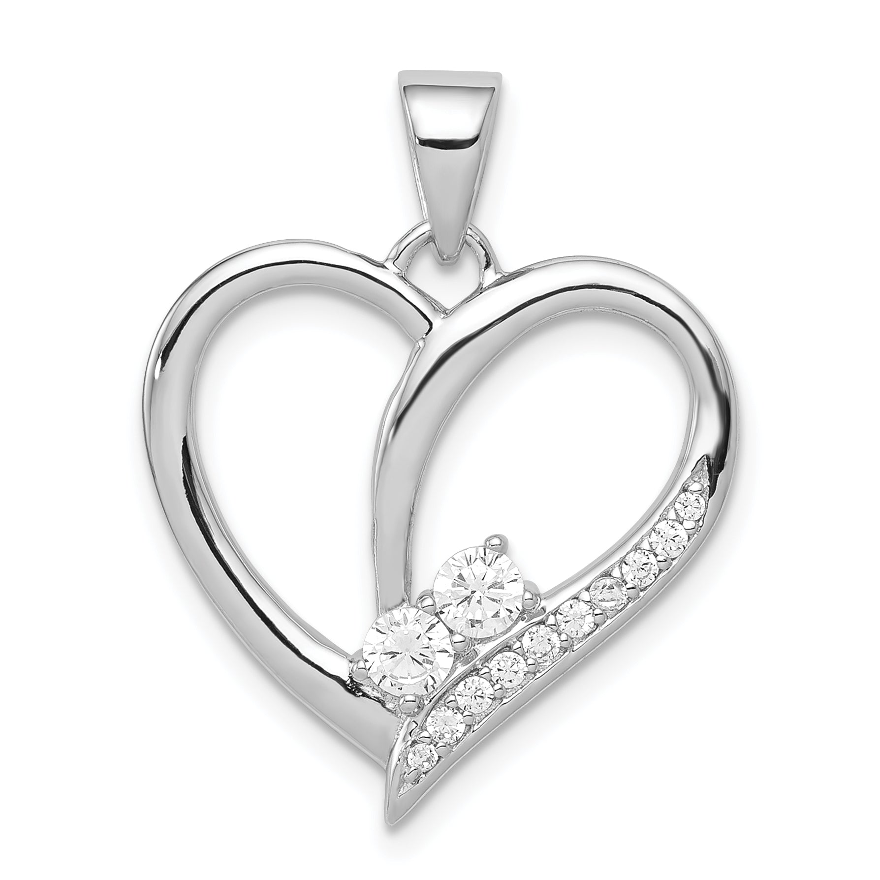 Sterling Silver Rhodium-Plated Cz Heart Pendant