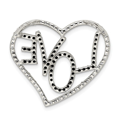 Sterling Silver Black/White Rhodium-Plated Cz Love In Heart Chain Slide