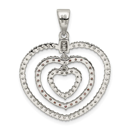 Sterling Silver Rhodium-Plated Polished Pink/White Cz Hearts Pendant