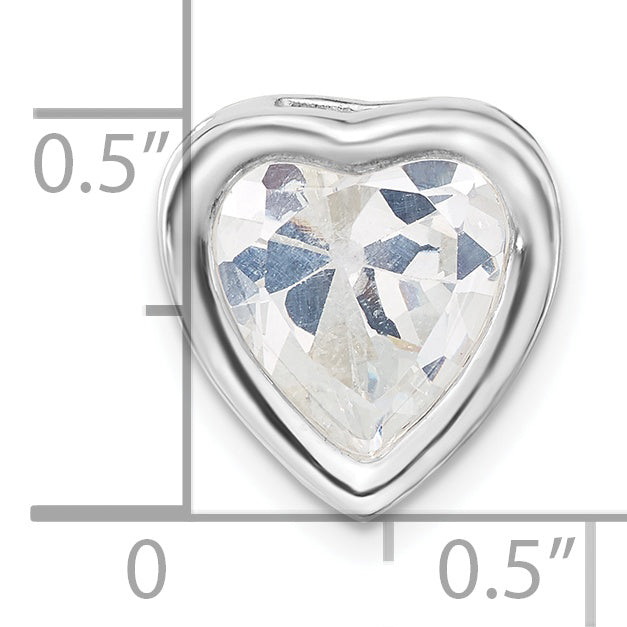 Sterling Silver Polished Large Heart Shaped Cz Chain Slide